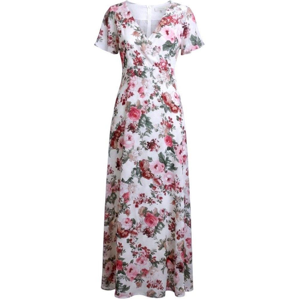 Signature Los Angeles Floral Flutter Sleeve V Neck‎ Maxi Dress Size S /#26135